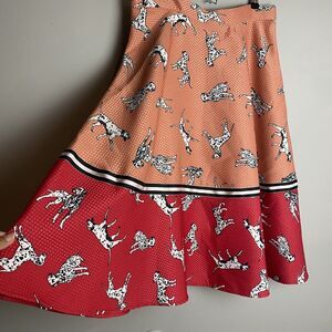 Anthropologie A-Line Skirt in Red and Orange with Dalmatian Print